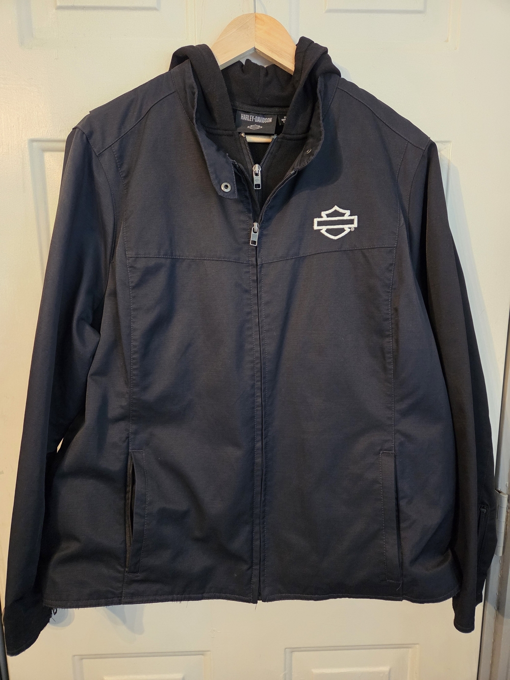 Harley-Davidson Black Zip-Up Nylon Jacket with Hoodie Liner Size 2W